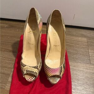 Christian Louboutin Snakeskin Multicolor Peep Toe Heels